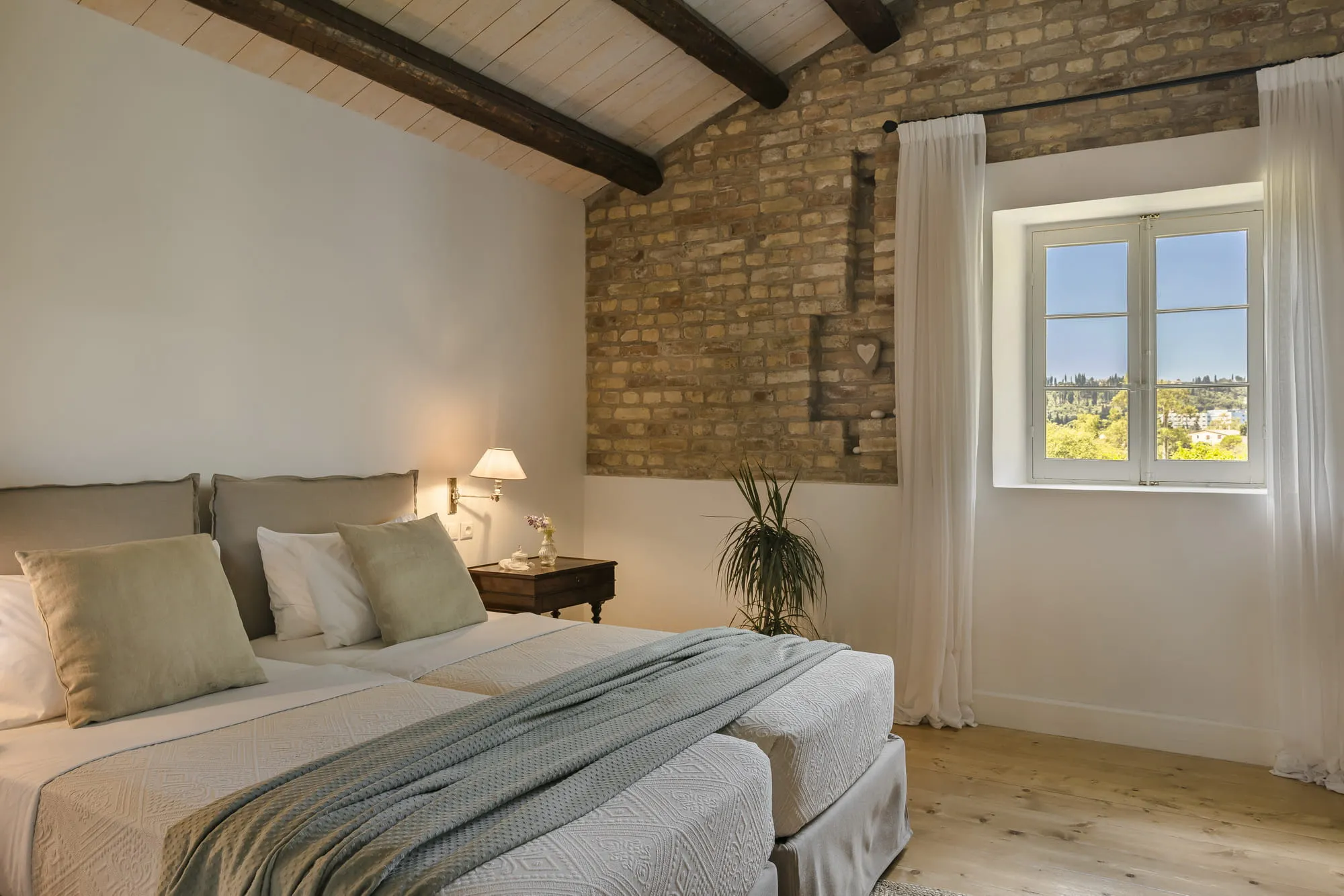 Second floor bedroom four, garden view. The Magnolia double/twin bedroom.